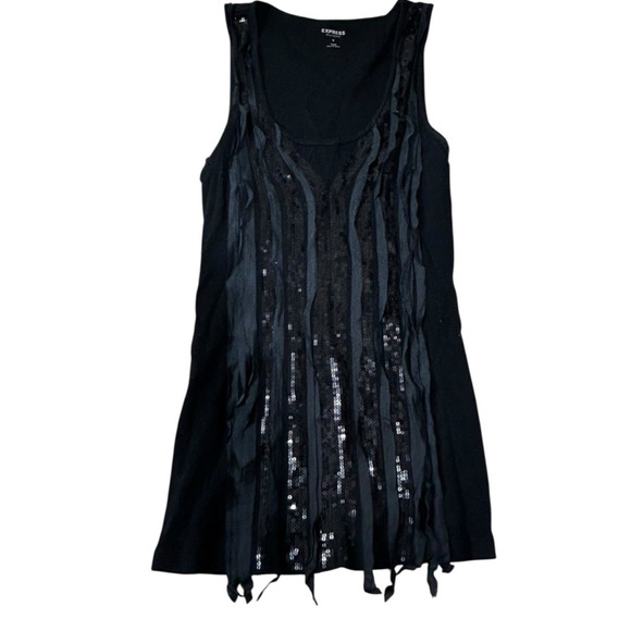 Express Sexy Basic Black Ribbed Tank Top Sz Small Sequin Scoop Neck Shirt - Picture 4 of 6